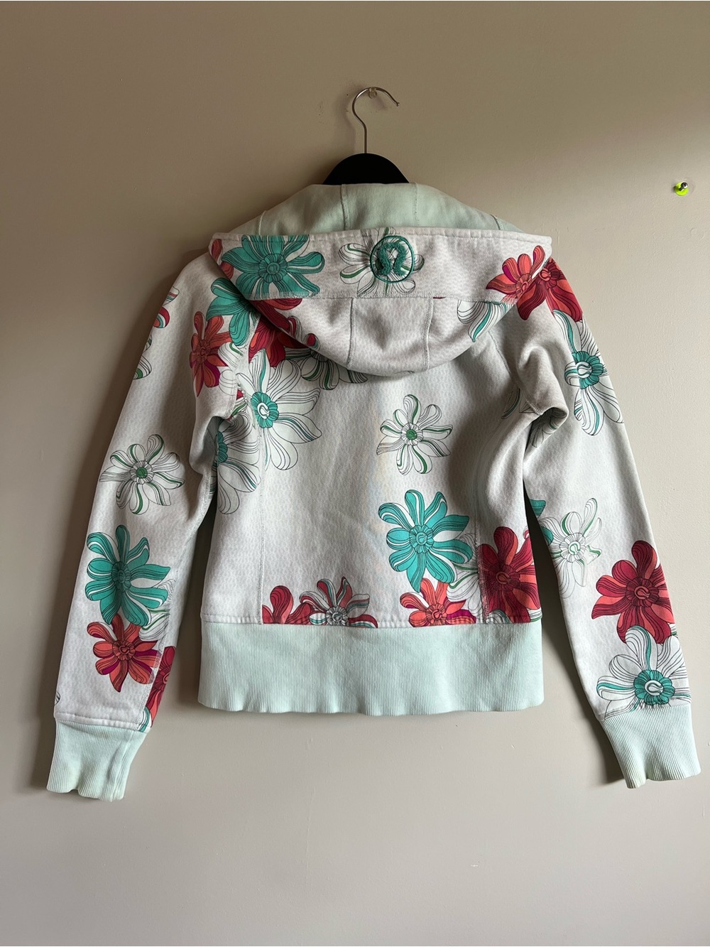 Vintage Lululemon Floral Scuba Hoodie Size 4 Mint Pink Zip Up Jacket Y2K - Picture 8 of 13